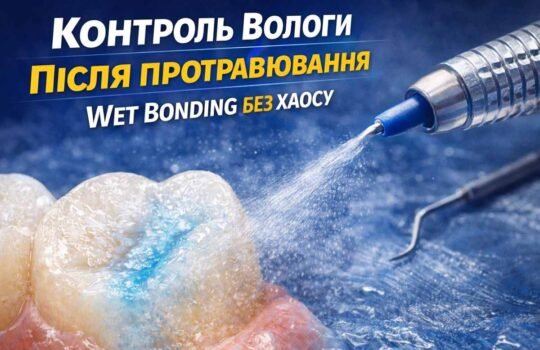 Контроль вологи після протравлювання повітряний струмінь і підготовлена поверхня емалідентину перед адгезивом c